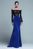 Black and Burgundy Off The Shoulder Mermaid Velvet Formal Dress With Slit