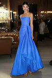 Pink Satin Sheath Strapless Gala Dress with Waist Sash