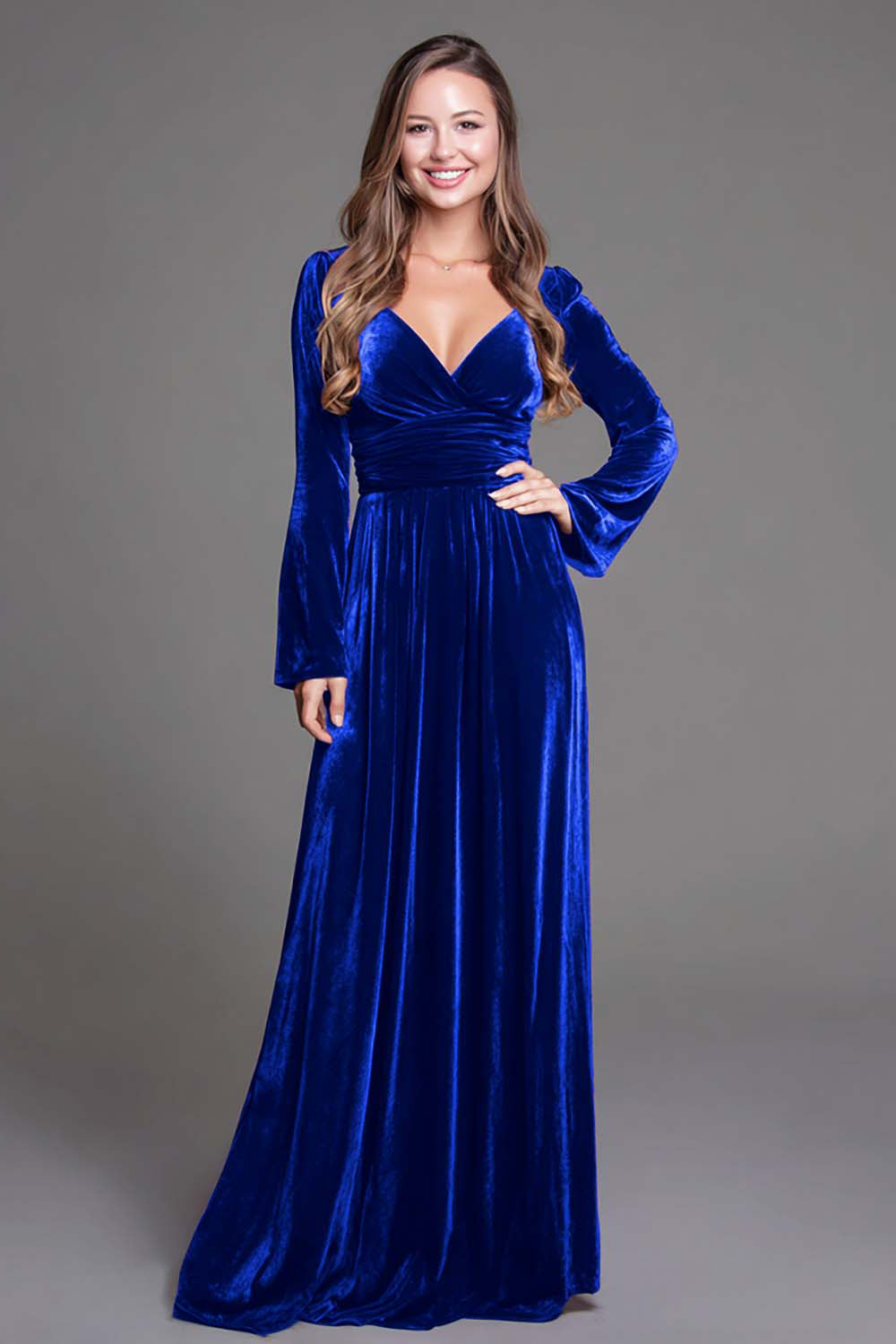 Berylove Women Burgundy A-Line Holiday Party Dress Velvet Formal Dress With Long Sleeves, Royal Blue / US16W Berylove Women Burgundy A-Line Holiday Party Dress Velvet Formal Dress With Long Sleeves, Royal Blue / US16W