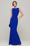 Black Sheath Bateau Neck Long Formal Dress