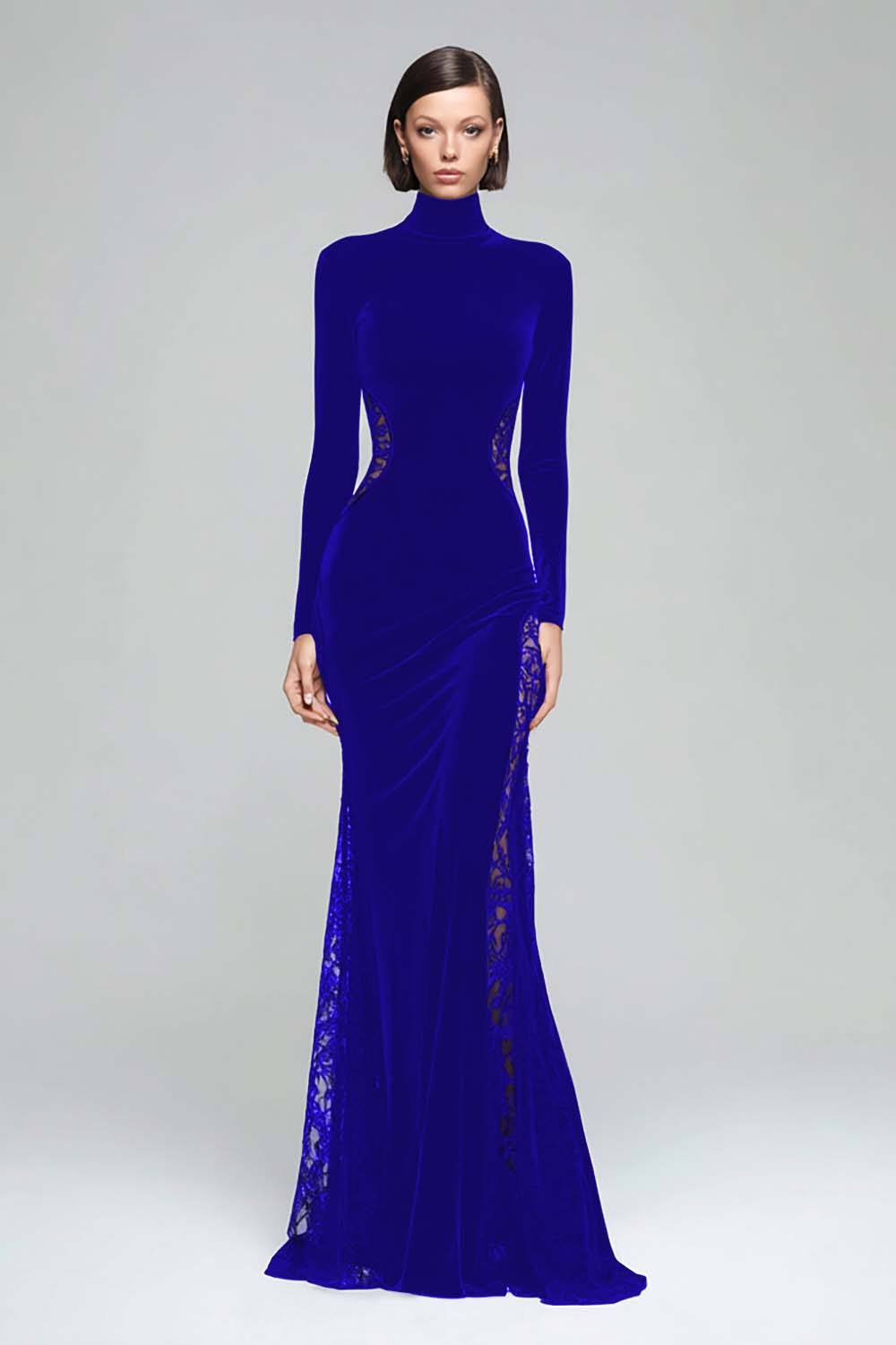 Berylove Women Mermaid Black Tie Dress Velvet High Neck Long Sleeve Maxi Evening Dress With Lace, Dark Navy / US24W Berylove Women Mermaid Black Tie Dress Velvet High Neck Long Sleeve Maxi Evening Dress With Lace, Dark Navy / US24W