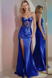 Corset Appliqued Mermaid Golden Prom Dress With Slit