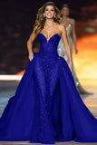 Sparkly Dark Red Mermaid Strapless Pageant Dress