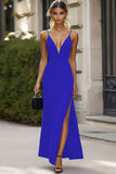 Sheath Spaghetti Straps Black Tie Dress with Slit