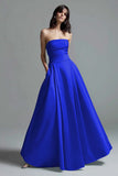 Sky Blue A-Line Strapless Satin Formal Dress
