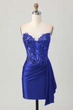 Dark Green Strapless Corset Appliqued Bodycon Homecoming Dress with Streamer