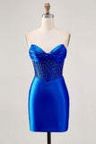 Strapless Fuchsia Corset Homecoming Dress with Beading