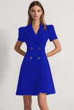 Navy A Line Short Work Dress with Short Sleeves