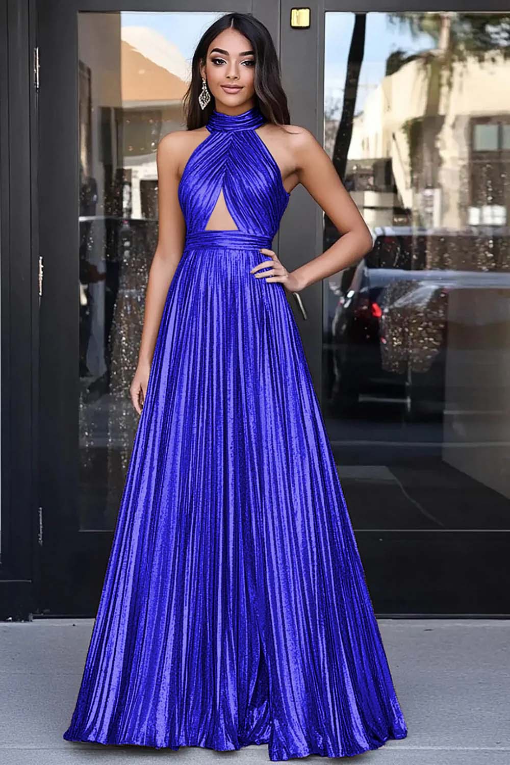 halter neck prom dress Green Backless Satin with FD6159 Viniodress More colors Open-Back Long Halter Prom Dress