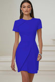 Bodycon Pleated Ivory Work Dress with Short Sleeves