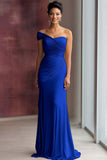 Light Khaki One Shoulder Sheath Pleated Satin Gala Dress