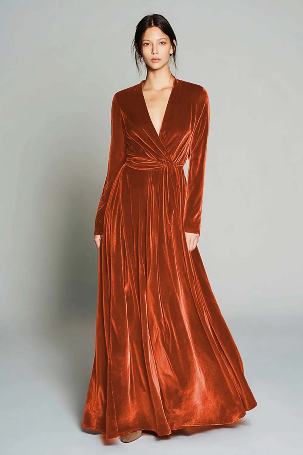 Berylove Women Brown Velvet Holiday Dress A-Line Long Sleeve V-Neck Formal Dress, Brown / US12 Berylove Women Brown Velvet Holiday Dress A-Line Long Sleeve V-Neck Formal Dress, Brown / US12