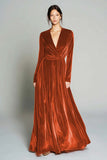 Brown Velvet A-Line V-Neck Long Sleeve Holiday Dress