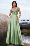 Ink Blue A Line Keyhole Pleated Satin Maxi Dress