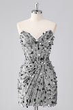 Strapless Corset Bodycon Sparkly Blue Mini Homecoming Dress