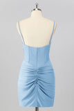 Royal Blue Beaded Ruched Corset Tight Homecoming Dress