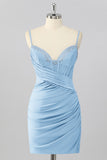 Royal Blue Beaded Ruched Corset Tight Homecoming Dress