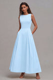 Light Yellow A-Line Boat Neck Wedding Guest Dress With Pockets