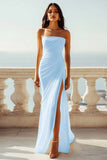 Strapless Ivory Sheath Engagement Dress with Slit