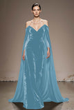 Black Off The Shoulder Velvet Evening Dress with Cloak