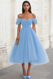 Yellow Off The Shoulder A Line Tulle Prom Dress