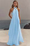 Simple White Halter A Line Chiffon Engagement Dress