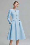 Ivory A-Line Round Neck Long Sleeve Work Dress