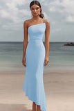 One Shoulder White Asymmetrical Engagement Dress