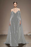 Black Off The Shoulder Velvet Evening Dress with Cloak