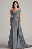 Champagne One Shoulder Satin Formal Dress with Sash