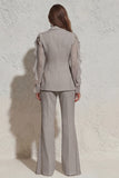 Ruffled Notched Lapel 2 Piece White Women Suits with Pockets