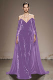 Black Off The Shoulder Velvet Evening Dress with Cloak