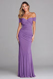 Terracotta Sheath Ruched Off The Shoulder Formal Dress