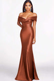 Red Mermaid Off The Shoulder Satin Formal Dress