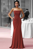 Coffee Strapless Sheath Ruched Gala Dress