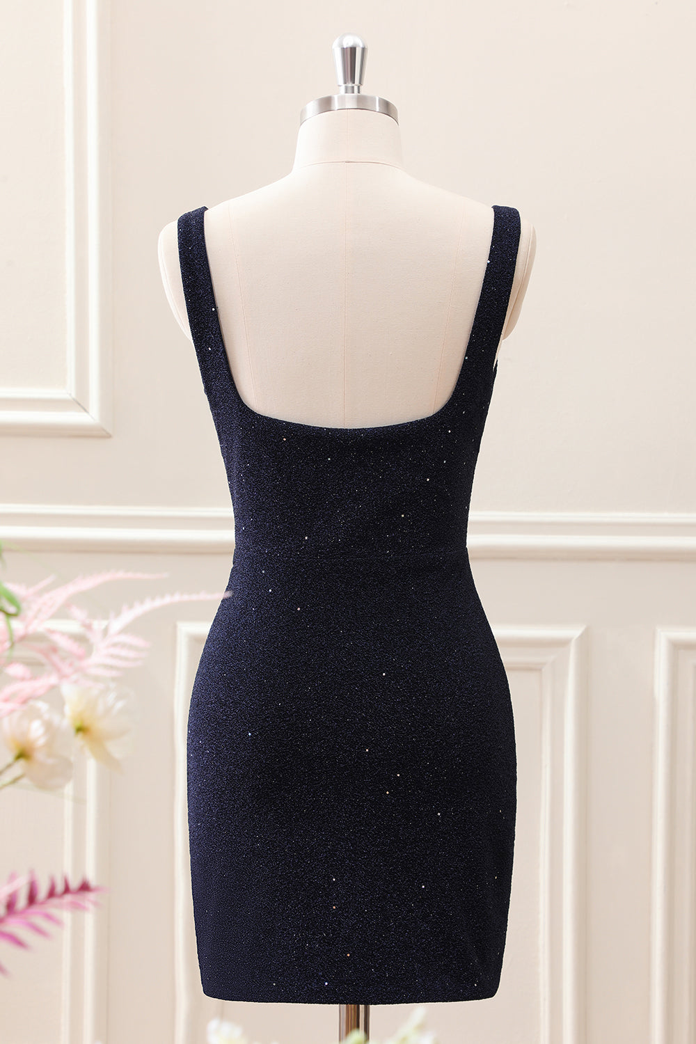 Berylove Women Sparkly Dark Blue Homecoming Dress With Slit Square Neck Bodycon Mini Cocktail Party Dress, Dark Blue / US12 Berylove Women Sparkly Dark Blue Homecoming Dress With Slit Square Neck Bodycon Mini Cocktail Party Dress, Dark Blue / US12