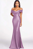 Red Mermaid Off The Shoulder Satin Formal Dress
