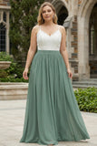 Chiffon Plus Size Eucalyptus A Line Cut Out Bridesmaid Dress