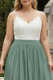 Chiffon Plus Size Eucalyptus A Line Cut Out Bridesmaid Dress