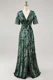 Burnout Velvet Dark Green Wedding Guest Dress