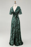Burnout Velvet Dark Green Wedding Guest Dress