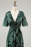 Burnout Velvet Dark Green Wedding Guest Dress