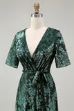 Burnout Velvet Dark Green Wedding Guest Dress