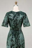 Burnout Velvet Dark Green Wedding Guest Dress