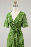 Burnout Velvet Dark Green Wedding Guest Dress