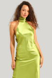 Sheath Halter Open Back Lemon Green Plus Size Maxi Dress