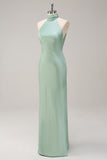 Sheath Halter Open Back Lemon Green Plus Size Maxi Dress