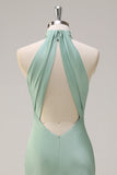 Sheath Halter Open Back Lemon Green Plus Size Maxi Dress