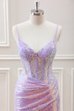 Glitter Lilac Sequins Pleated Corset Backless Bodycon Mini Dress