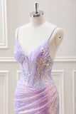 Glitter Lilac Sequins Pleated Corset Backless Bodycon Mini Dress